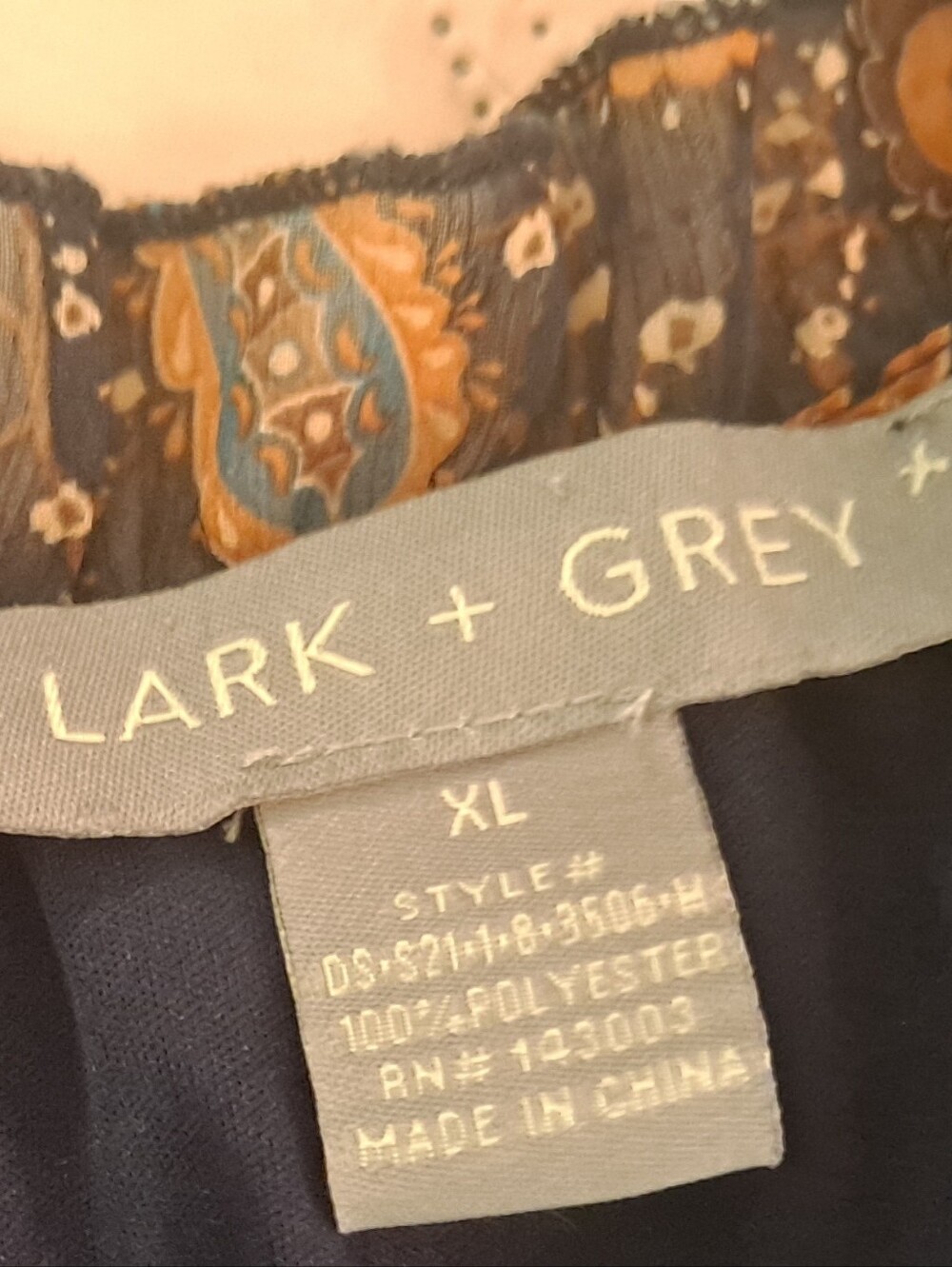 Lark & Grey Navy Paisley Tiered Long Sleeve Dress XL - Picture 4 of 9